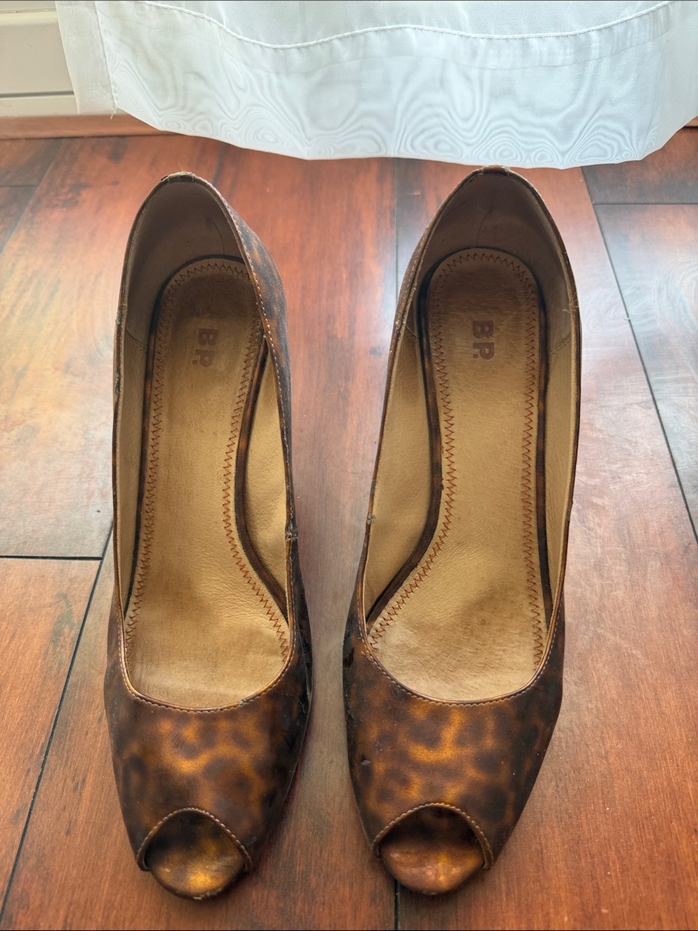 bp Leopard-Print Peep-Toe Heels in Brown